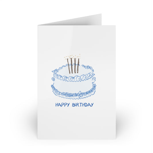 Greeting Cards - Blue Cake Happy Birthday Card, Party Invitations, Celebration Stationery, Festive Occasion Cards, Event Cards