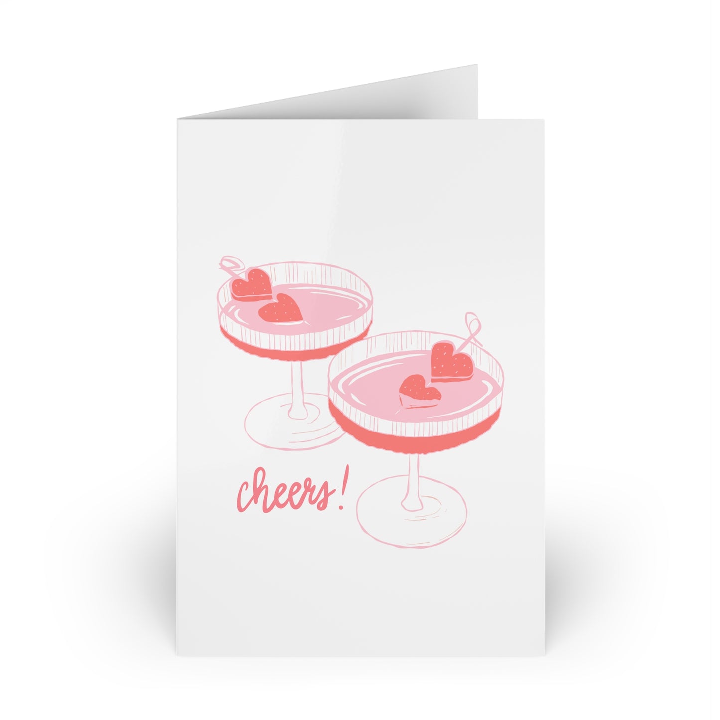 Greeting Cards, Cheers Card, Pink and Blue Cocktail, Celebration Stationery, Set of 10, Party Invitations, Note Cards