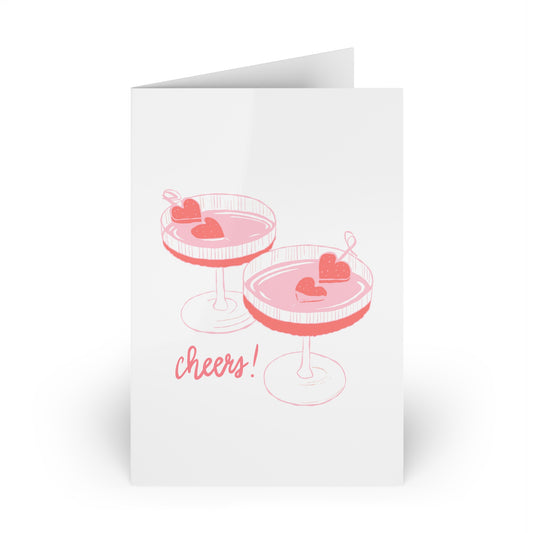 Greeting Cards, Cheers Card, Pink and Blue Cocktail, Celebration Stationery, Set of 10, Party Invitations, Note Cards