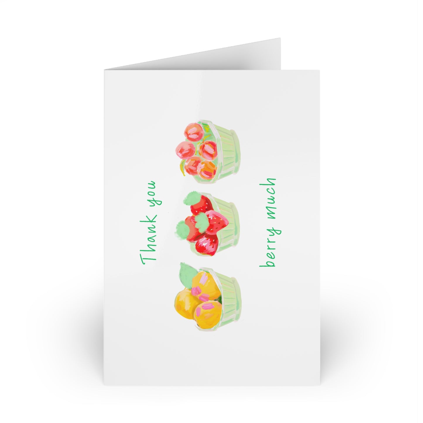 Greeting Cards, Thank You Berry Much Card, Fruit Basket Design, Girly Thank You Note, Appreciation Card, Cute Stationery, Thank You Card