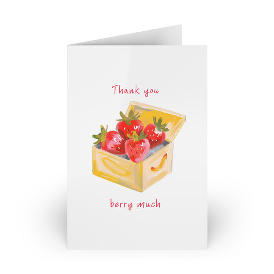 Greeting Cards, Strawberry Thank You Card Set, Girly Card with Envelope, Thank You Very Much, Appreciation Cards, Cute Stationery