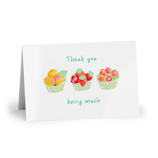 Greeting Cards, Thank You Berry Much Card, Fruit Basket Design, Girly Thank You Note, Appreciation Card, Cute Stationery, Thank You Card